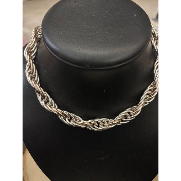 Trifari Braided Rope Chain Necklace Made France Silver-Toned Statement Vintage - Picture 3 of 13